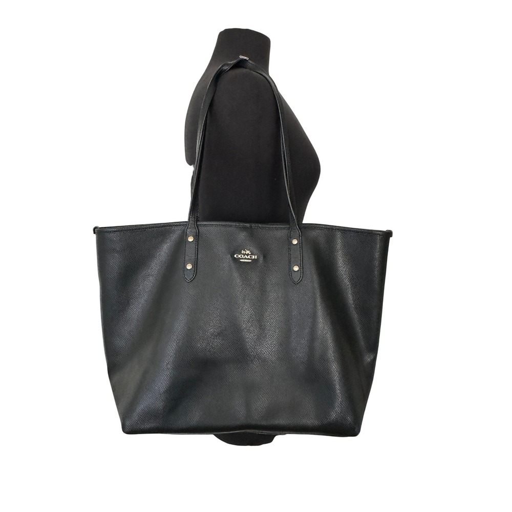 Coach Central Tote Black Crossgrain Leather Gold Hardware Zip Top Handbag